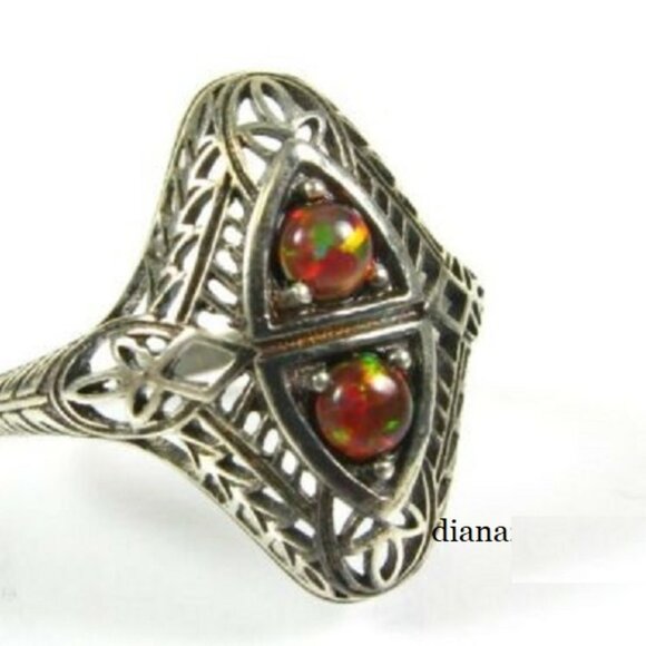 .25ctw Natural Round Cut Dark Opal Victorian Deco Sterling Filigree Ring Size 8 - Picture 2 of 6